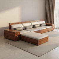 Walnut Wood Storage Sectional Two-Season-Season Use L-Shaped Wooden Sofa Water Resistant Material Chinese Design Sofa Set for Living Room