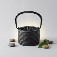 Cast Iron Scent Burner Black Ribbed Scent Burner Textured Home Decor for Meditation