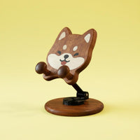 Cartoon Mobile Phone Stand Hands Viewing Wooden Japanese Dog Phone Holder Solid Wood Mobile Accessory for Office