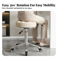 Height-Adjustable Padded Caster Stool 360-Degree Rotate Professional Chair High-Density Foam Easy to Clean for Spa, Studio