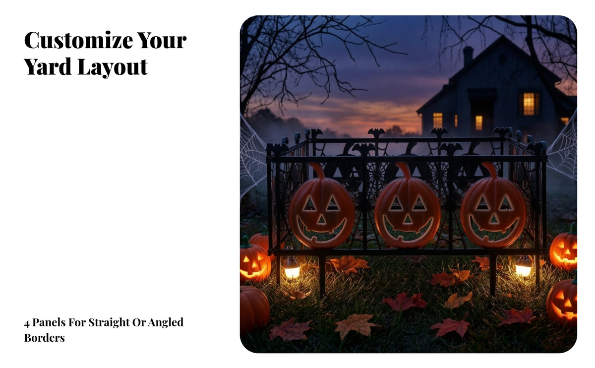 4 Pieces Halloween Fence with Stakes | Outdoor, Festive, Jack-O'-Lantern Fence Panel, for Yard