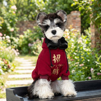 Dog Hoodie Small with Text Graphic, Thickened Polyester Fleece Lined Warm Sweater, Winter Warm Festive Clothing and New Year Outfit for Pets