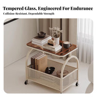 2-Tier Rolling Organizer with casters Side Table Easy to Assemble for Living Room