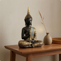 Meditating Buddha Figurine Resin Seated Zen Statue Ornate