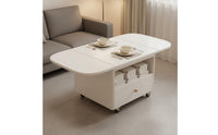 Space Saving Rolling Storage Coffee Table Solid Wood Living Room Furniture for Small Areas