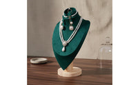 Solid Wood Base Velvet Jewelry Bust Multi-Functional Necklace Display Mannequin Elegant Design Portrait Neck Form Display for Market Stall, Retail Shop, Boutique, Showcase
