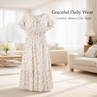 Summer Dress for Plus Size Women with Off Shoulder Neckline, Floral Midi in Sheer Fabric for Casual Wear