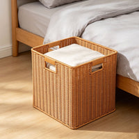 Rattan-Look Storage Basket with Handle for Shelves and Cabinets