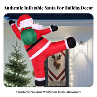 Red Suit Climbing Santa Inflatable Green Sack Santa with Gift Bag Inflatable 180 Cm Tall Holiday Display Outdoor