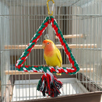 Parrot Toys with Arch Perch, Solid Wood Budgie and Cockatiel Toys with Bells, Lovebird Climbing Rope Toys for Parakeet and Cockatiel