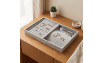 Soft Jewelry Organizer Tray Divided Velvet Jewelry Tray Gray Drawer Insert Space-Saving for Closet