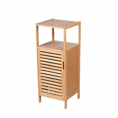 Bamboo Shelf with Cabinet Vertical Bamboo Floor Cabinet Slim for Bathroom