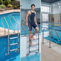 Stainless Steel Pool Ladder Rust Resistant Pool Ladder with Handrails Anti-Skid