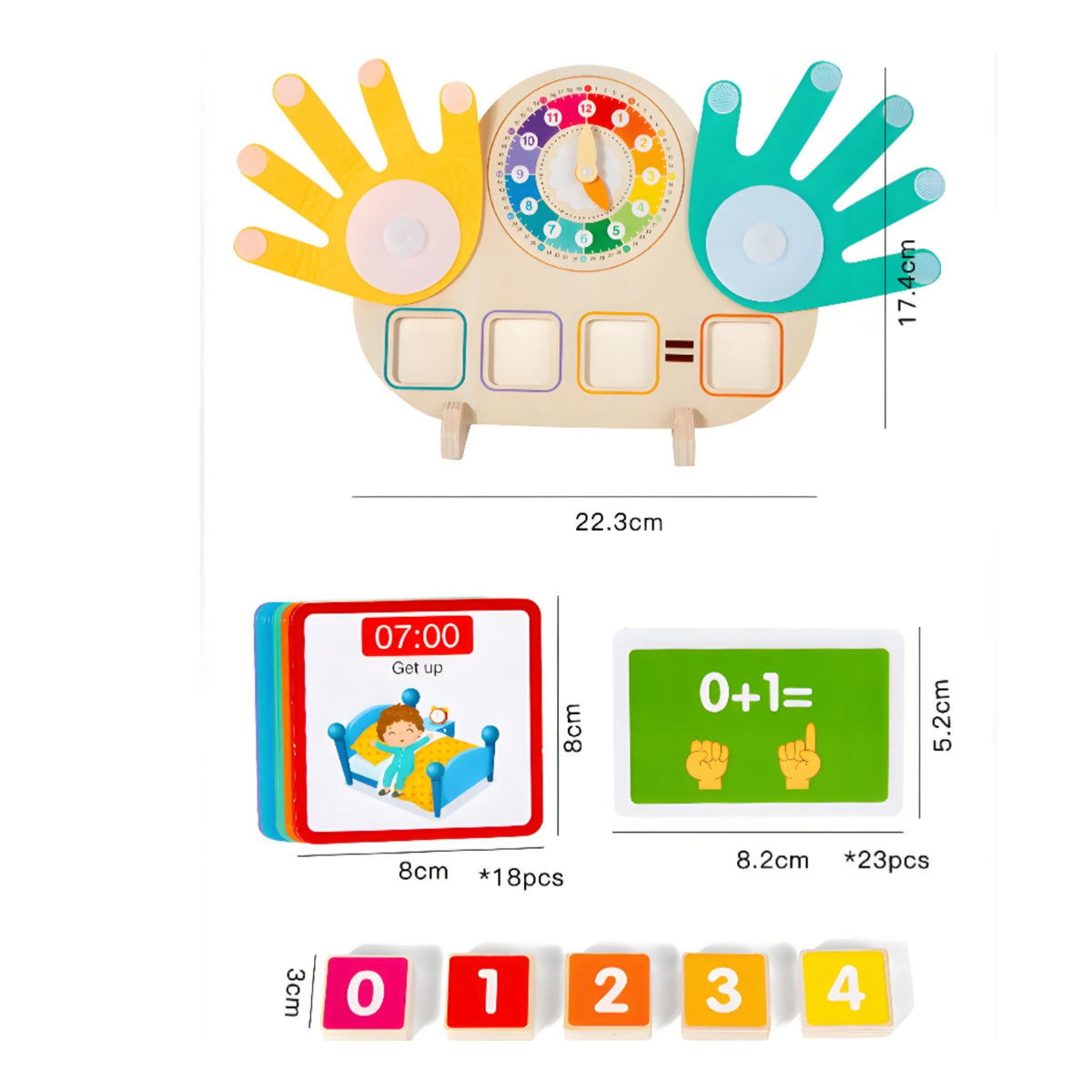 Multifunctional Wooden Math Board with Clock Creative Wooden Counting Board with Hands Safe Math Manipulatives Long-Lasting for Preschoolers, Teachers, Toddlers, Classroom