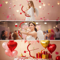 Feathered Cupid Costume Set with Wings Heart-Shaped Cupid Wings and Bow Kit Lightweight Decorative for Cosplayers, Partygoers, Valentine's Day, Halloween, Photo Shoots