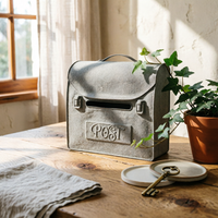 Gray Metal Mailbox Outdoor Use Vintage Post Box Embossed Design for Porch