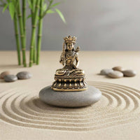 Brass Ākāśagarbha Bodhisattva Statue Collectible Akasagarbha Bodhisattva Figurine Seated Religious Sculpture Handmade for Altar