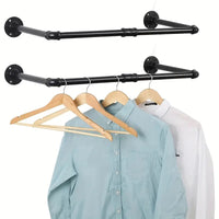 Heavy-Duty Wall-Mounted Industrial Pipe Clothing Rack with Multi-Function Hanging Bar