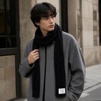 Japanese Retro Striped Knit Scarf for Women, Harajuku Style Color Block Long Thin Neck Warmer