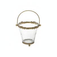 Glass Basket with Metal Frame Brass Toned Glass Container with Handle Decorative