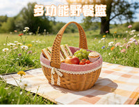 户外手提野餐篮带内衬编织收纳筐水果篮蔬菜筐采摘篮购物篮便携