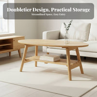 Two-Tier Oval Coffee Table Minimalist Aesthetic Living Room Furniture