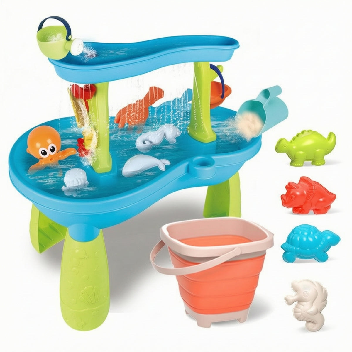 Outdoor Sand and Water Table Freestanding Water Table with Pail Plastic Toy Interactive for Toddlers