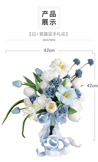 Vintage Gray-Blue Rose and Tulip Wedding Bouquet for Bride Photo Shoot