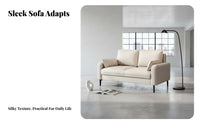 Nordic Design Minimalist Small Sofa High-Resilience Foam Cushion Modern 2-Seater Sofa Solid Wood Frame Compact Apartment Couch Easy to Clean for Students, Professionals, Young Adults, Rental Home, Bedroom, Boutique, Pale Ice