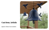 Soothing Sound Cast Iron Wind Chime Easy to Hang Japanese Design Wind Bell Distressed Finish Mount Fuji Painted Chime for Gardeners, Homeowners, Gift Givers, Outdoor, Balcony, Patio, Courtyard