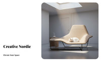Nordic Design Asymmetrical Sculptural Chair distinctive Shape Deep Seat Armchair Statement Piece Indoor Seating Modern aesthetic for Interior Designers, Homeowners, Living Room, Showroom, Hotel Lobby, Office Reception