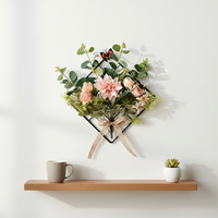 Nordic Style Artificial Dahlia Flower Wall Decor with Iron Grid for Living Room Entrance