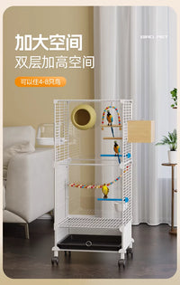 Large Bird Cage for Parrots with Breeding Box, 3-Tier, with Wheels