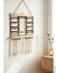 Wall-Mounted Wooden Jewelry Organizer with 6 Layers for Earrings and Necklaces