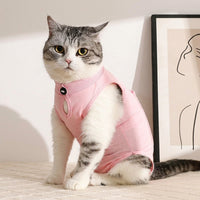 Cat Recovery Suit with Turtleneck, Sleeveless Neuter Suit for Cats, Fastener Closure Spay Suit