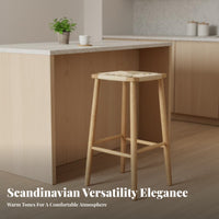 Woven Seat High Stool Sturdy Construction Square Woven Stool Bohemian Design