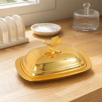 Metal Butter Dish Butterfly Handle Tableware Rounded Corners