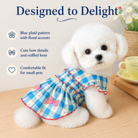 Small Dog Dress with Buttons, Princess Dog Dress for Special Occasions, Blue Plaid Dog Clothes for Small Dogs, Summer Puppy Clothes Girl