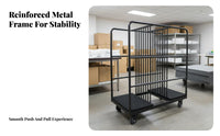Heavy Duty Glass Turntable Cart Large Capacity 10-Slot Turntable Cart Safeguarding Dividers Rotating Tray Transport Trolley Braking Wheels for Hotel Employees, Banquet Hall Managers, Restaurants, Hotels, Commercial Kitchens, Event Venues
