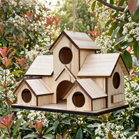 Multi-Level Solid Avian Abode Nesting Station with 5 Holes, Wooden Nest Box, Freestanding Garden Structure for Outdoor Use and Shelter
