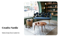 Nordic Design Multi-Piece Seating Ensemble Iron Art Frame Loveseat, Armchair and Table Ensemble Minimalist Design Reception Group Compact Footprint for Business Owners, Interior Designers, Homeowners, Clothing Boutique, Beauty Salon, Lounge, Hotel Lobby
