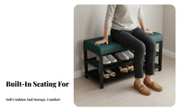 High-Density Foam Cushion Shoe Changing Bench Easy Assembly Entryway Bench with Storage Scratch-Resistant Upholstery Upholstered Shoe Rack Adjustable Feet for Homeowners, Apartment Dwellers, Hallway, Mudroom, Bedroom, Walk-in Closet