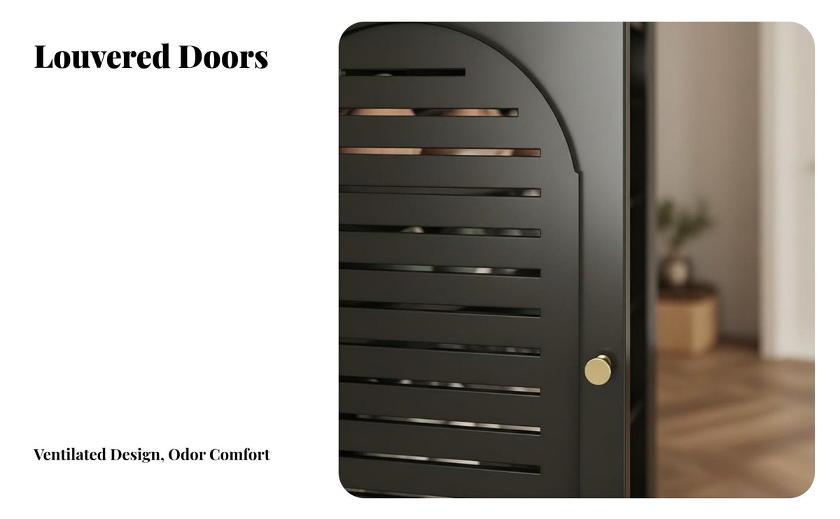 Large Capacity Black Shoe Cabinet with Doors Stable Load-Bearing Freestanding Shoe Rack with Doors Easy Assembly Freestanding Bamboo Storage Cabinet Adjustable Shelves for Apartment Dwellers, Homeowners, Families, Hallway, Bedroom, Closet, Living Room