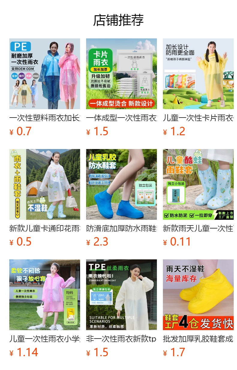Disposable Adult PE Long Transparent One-Piece Rain Poncho for Southeast Asia Export, Scenic Area and Rafting