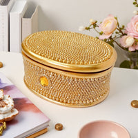 Decorative Storage Container Artisan-Made Look Oval Trinket Case Gemstone Accent