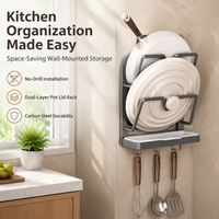 Metal Pot Lid Holder, Wall Mounted Chopping Board Holder Double Layer, Drill Kitchen Storage for Small Kitchens, Matte Finish