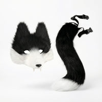 2 Pieces Animal Mask and Tail Set Furry Mask Soft for Dress-up Parties