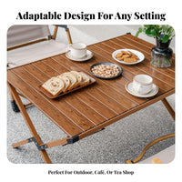 Slatted Roll-Top Table Secure Locking Mechanism Portable Dining Set for Families