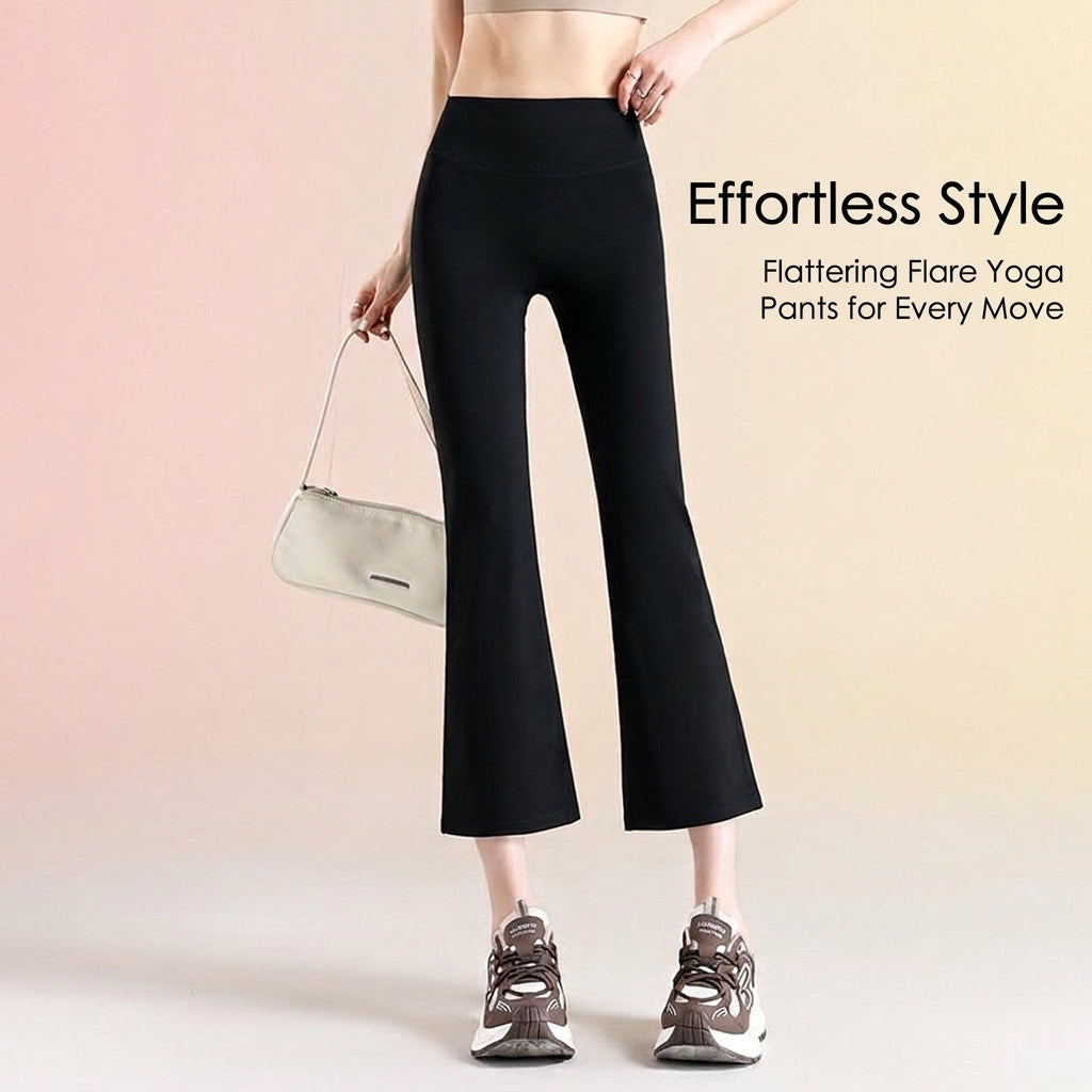 Flared Leggings for Women with High Waist and Elastic Waistband, Lightweight Cropped Pants for Gym and Running, Trousers for