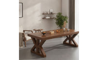 Solid Wood Wooden Dining Table Minimalist Dining Table with X-Shaped Base Stable Furniture Long-Lasting for Families